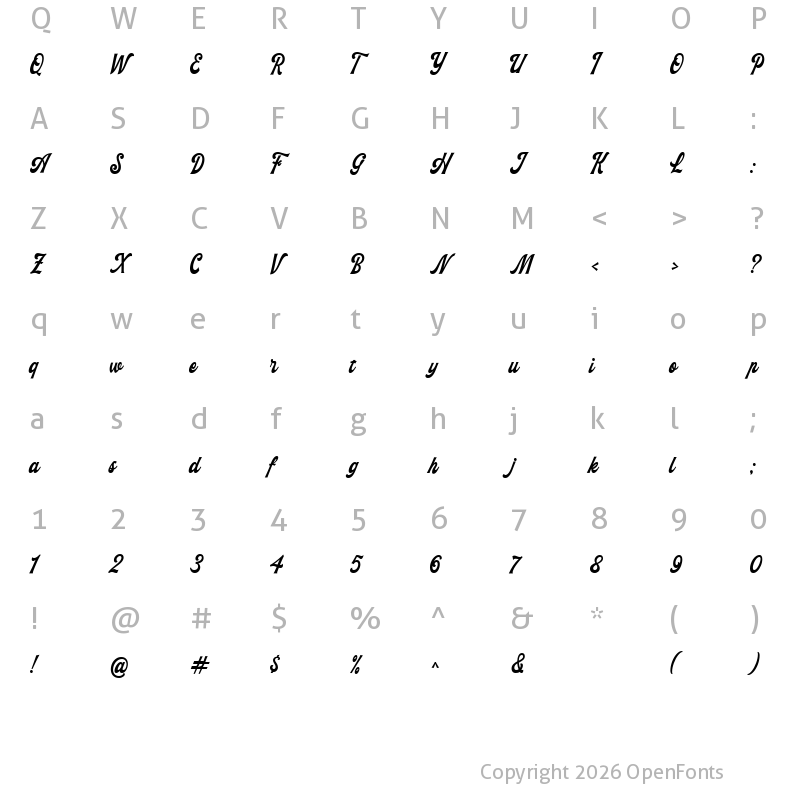 Character Map of Mosenta Script Demo Regular