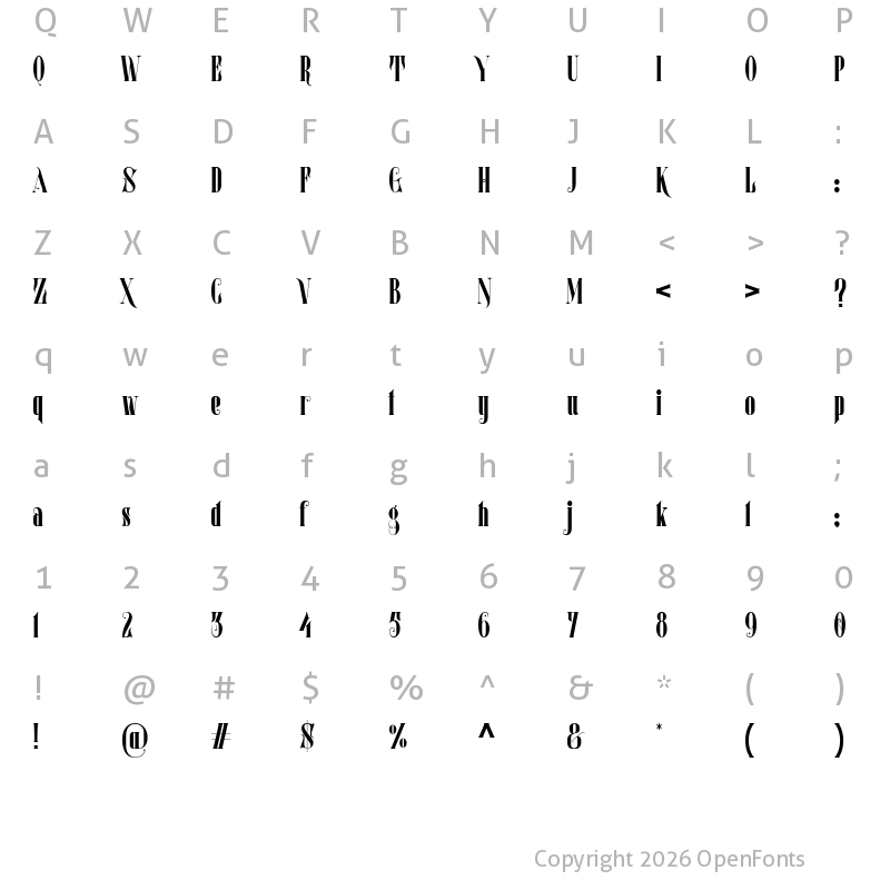 Character Map of Mostfear Regular
