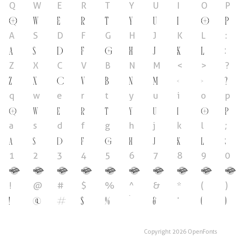 Character Map of Motague DEMO VERSION Regular