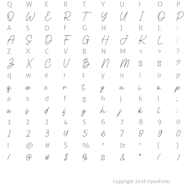 Character Map of Motena Golden Script