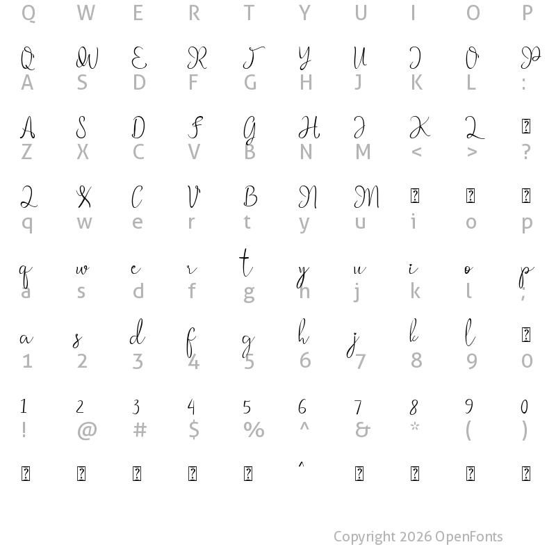 Character Map of Mother Time Regular