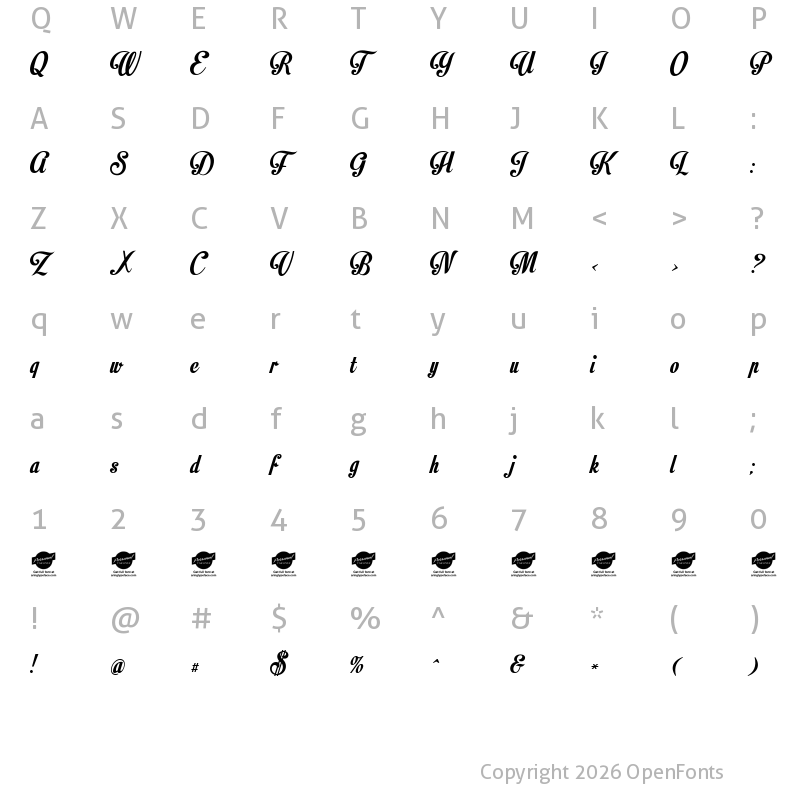 Character Map of Motion Picture Personal Use Regular