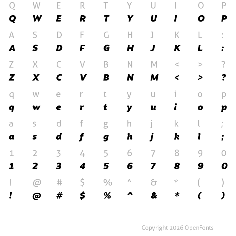 Character Map of Motiva Sans Black Italic