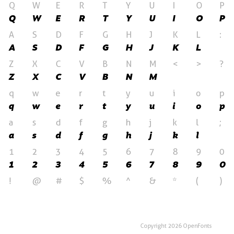 Character Map of Motiva Sans Test Black Italic