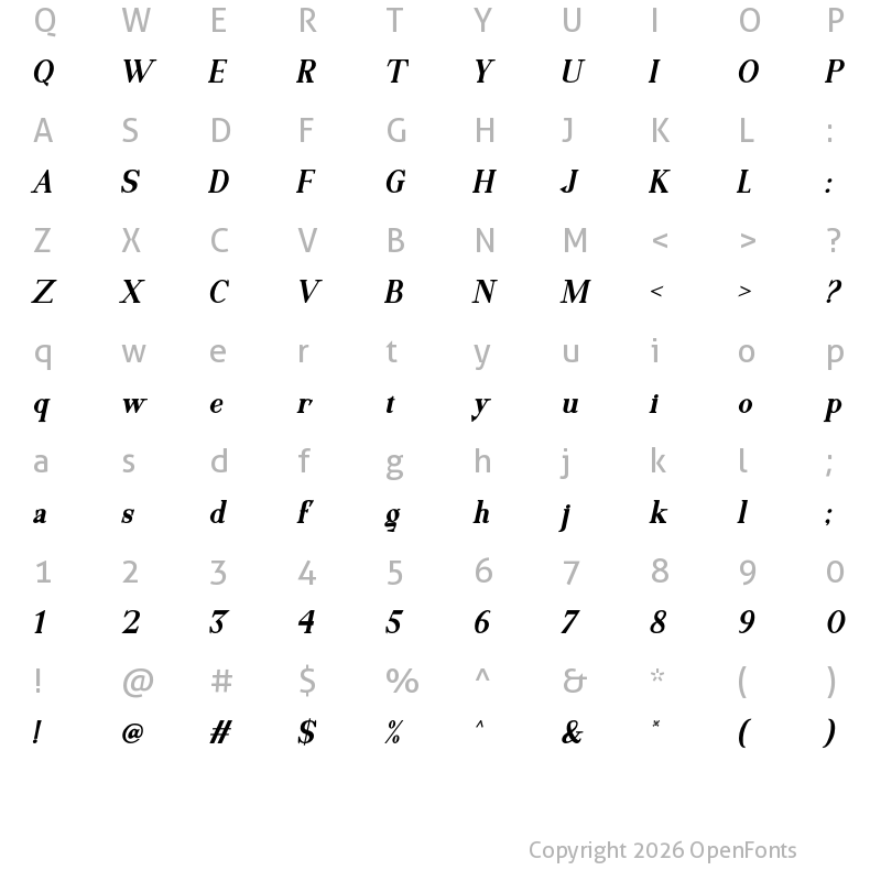 Character Map of Motzeda Bold Italic