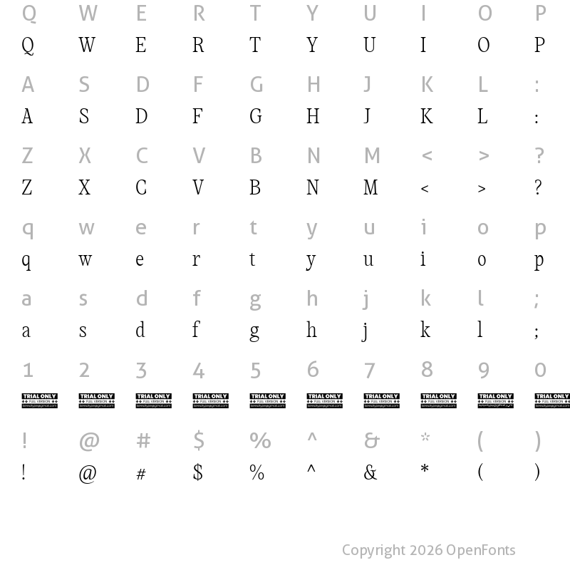 Character Map of Mountella Trial Extra Light
