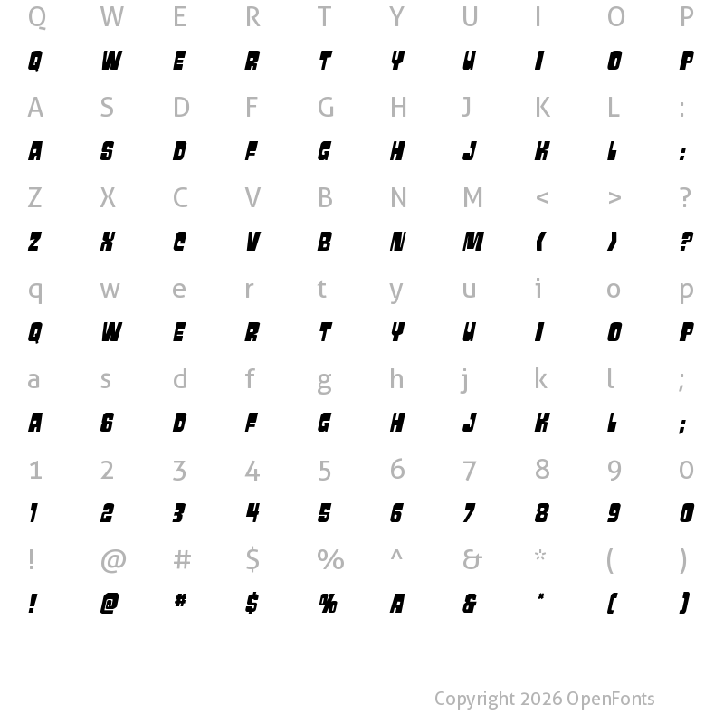 Character Map of Movie Monster Italic Regular