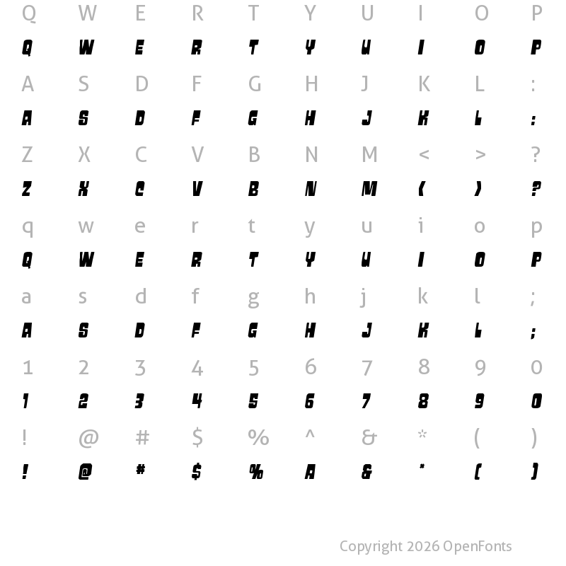 Character Map of Movie Monster Semi-Italic Regular