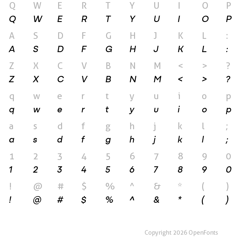 Character Map of Mozaic Italic Variable Regular