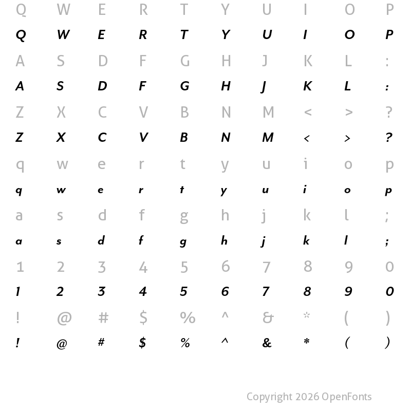 Character Map of Mr Eaves Mod OT Bold Italic