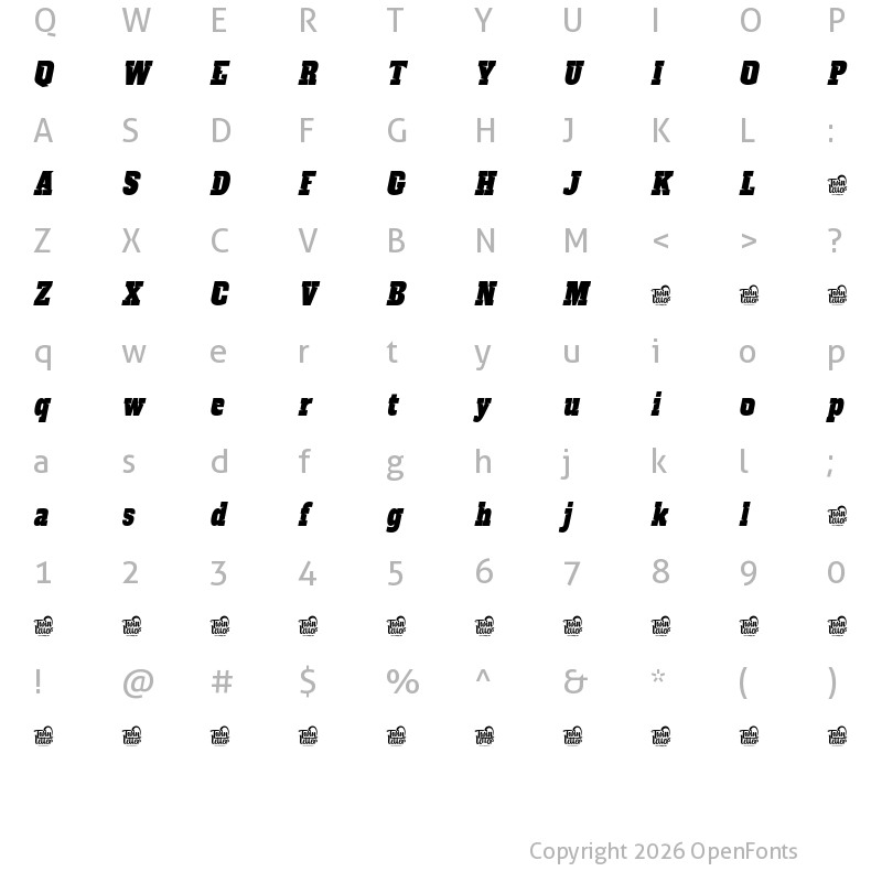 Character Map of MREYBOLL MREYBOLL Regular Slant