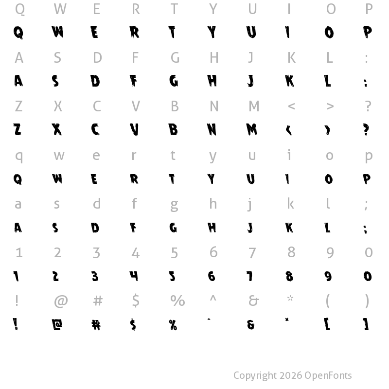 Character Map of Mrs. Monster Leftalic Italic