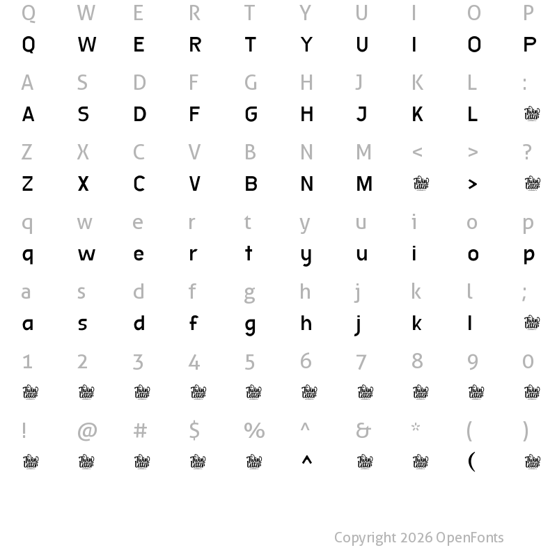 Character Map of MULANE Thin Personal Use