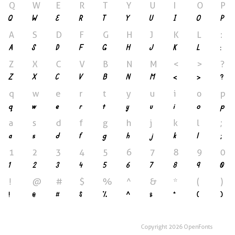 Character Map of Mulbena Italic