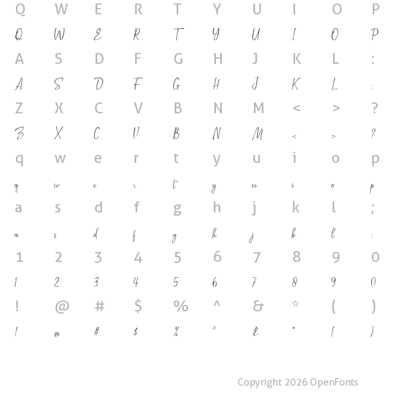 Character Map of Muliany Regular