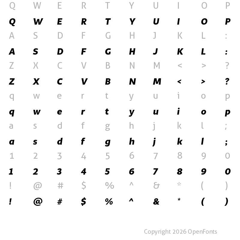 Character Map of MultiDisplay Bold Italic