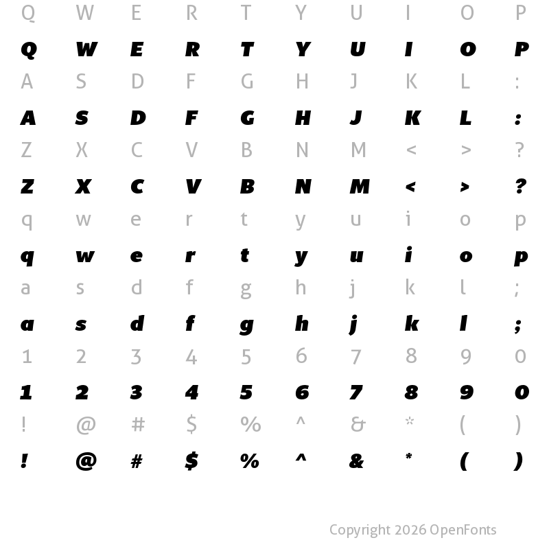Character Map of MultiDisplay Poster Italic
