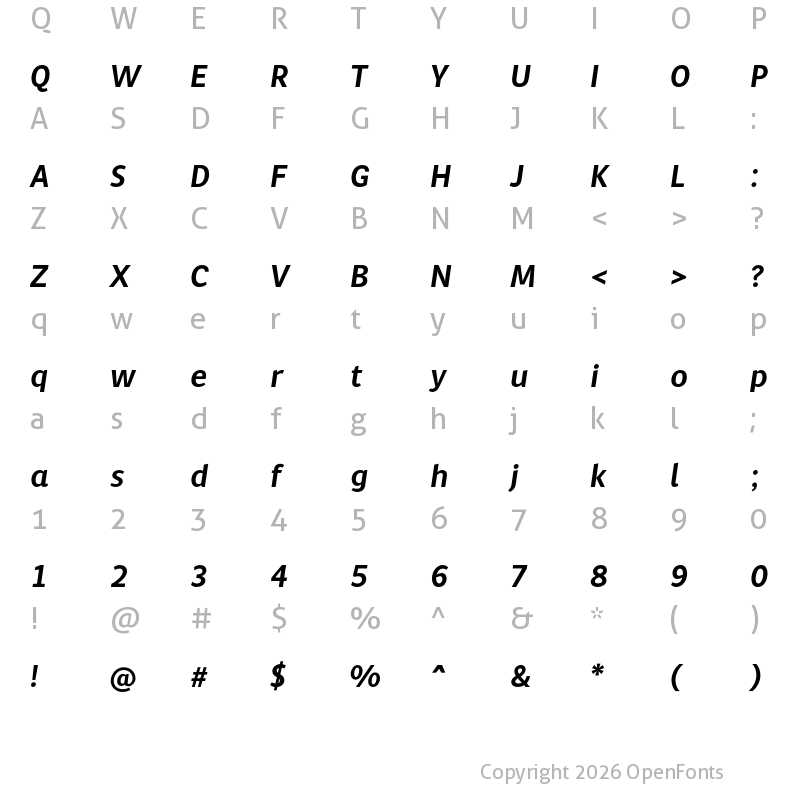 Character Map of MultiText Bold Italic