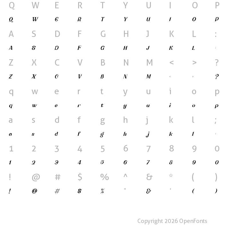 Character Map of Mungo Italic