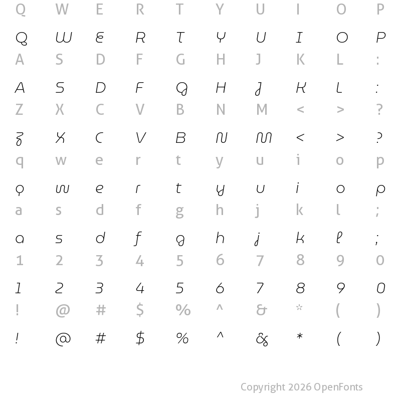 Character Map of MuseoModerno ExtraLight Italic