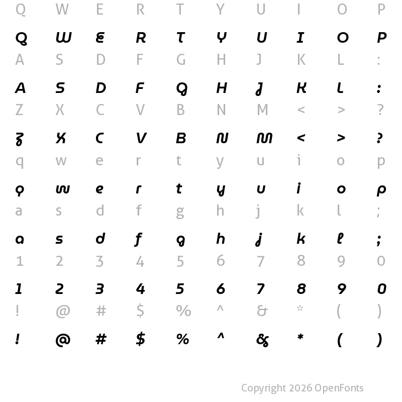 Character Map of MuseoModerno SemiBold Italic