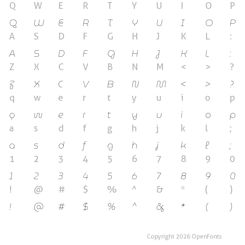 Character Map of MuseoModerno Thin Italic