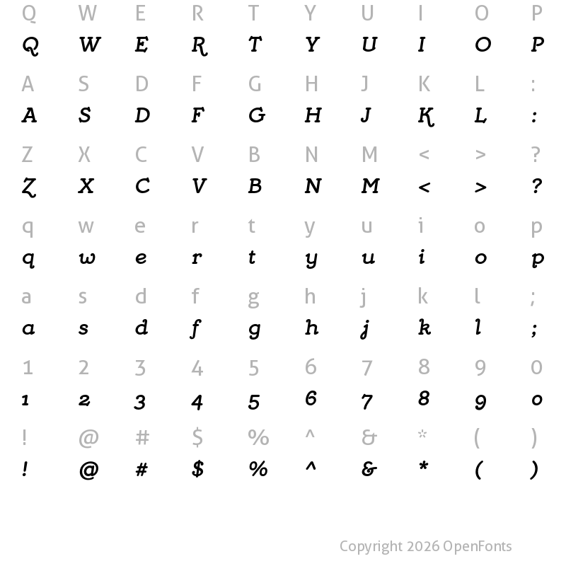Character Map of Mymra Piano Bold Italic