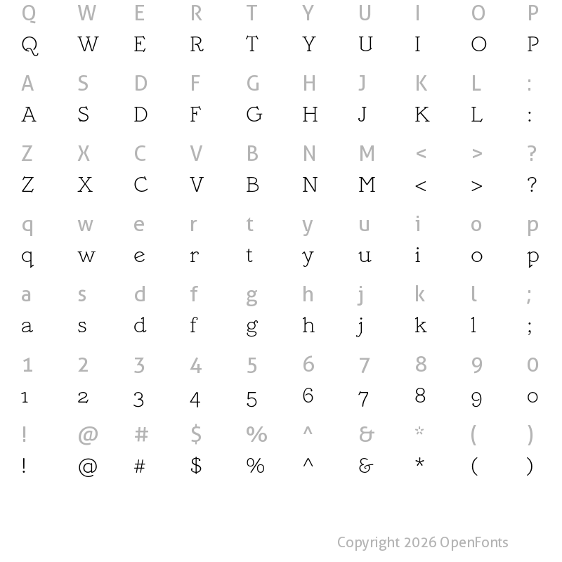 Character Map of Mymra Piano Light
