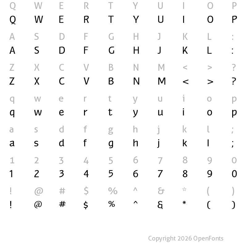 Character Map of Myndraine Regular