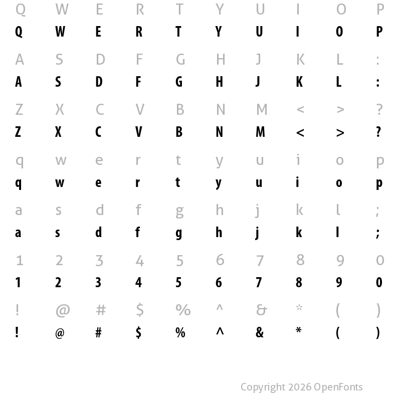 Character Map of Myriad Pro Bold Condensed
