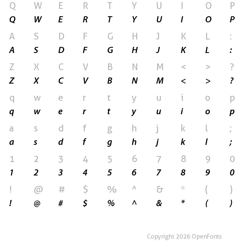 Character Map of Myriad Pro Semibold Italic