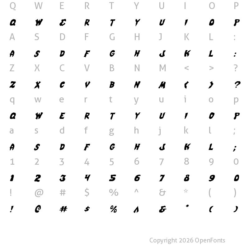 Character Map of Mystic Singler Light Italic Light Italic