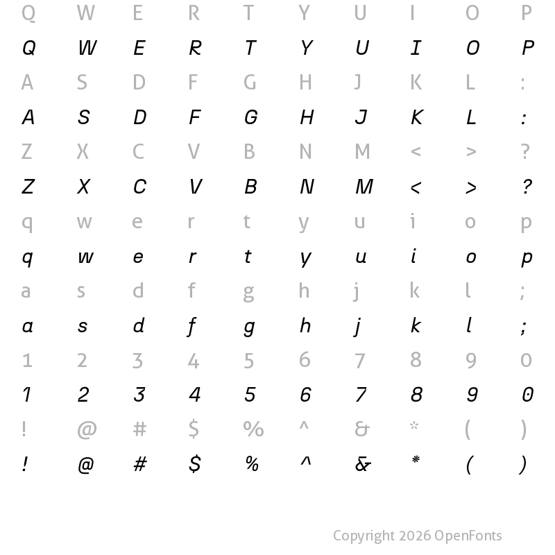 Character Map of N27 Regular Italic
