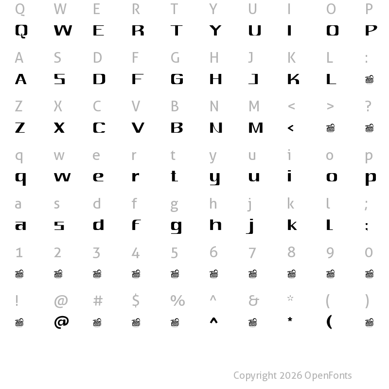 Character Map of Nadimo personaluse Thin