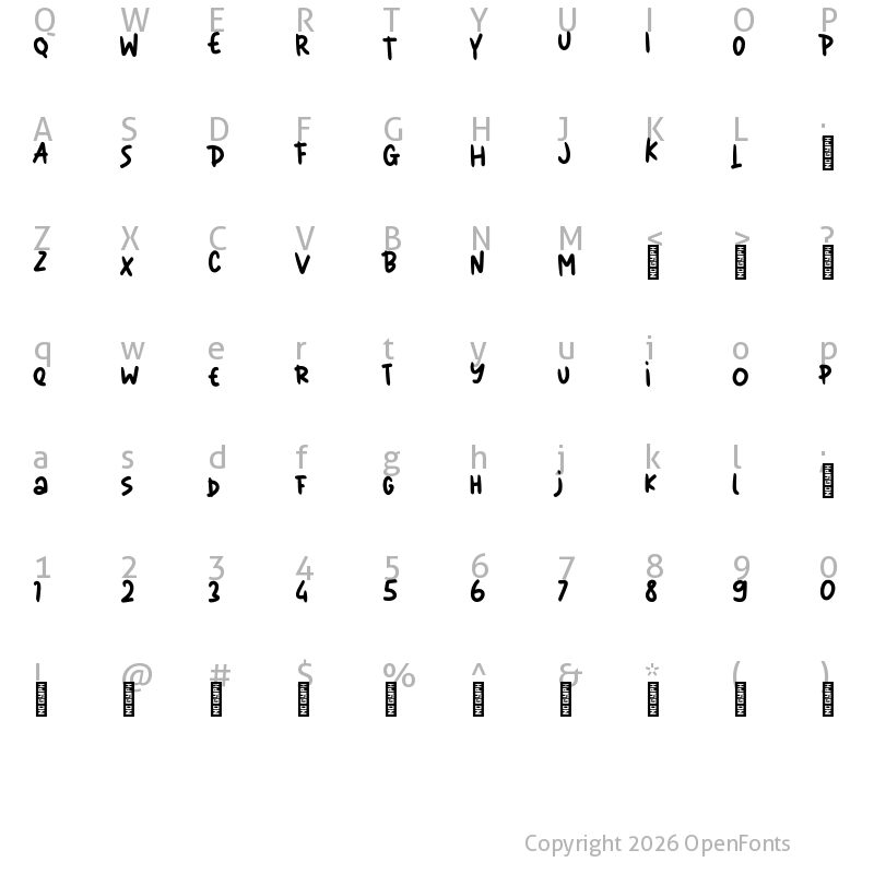 Character Map of Naitru Personal Use Regular