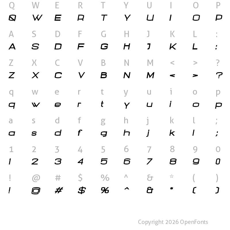 Character Map of Nalom Bold Italic
