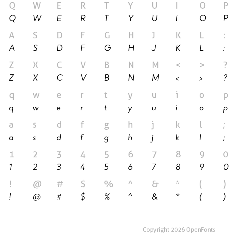 Character Map of Narin Regular Italic