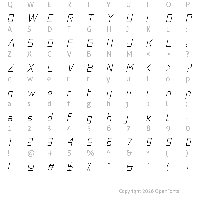 Character Map of Natalisa Thin Italic
