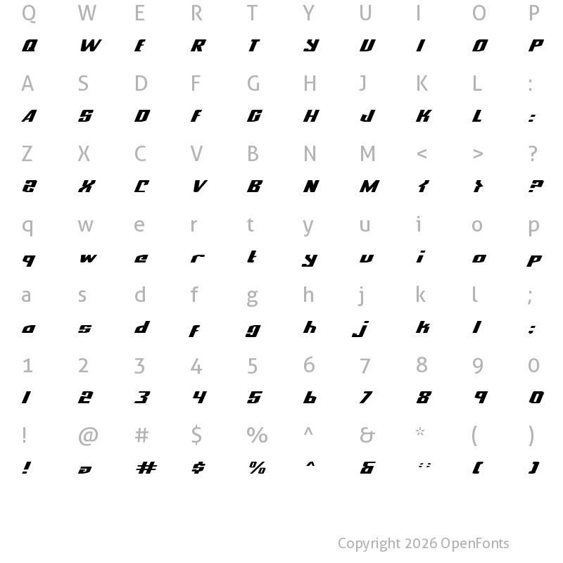 Character Map of National Express Exp Italic Exp Italic