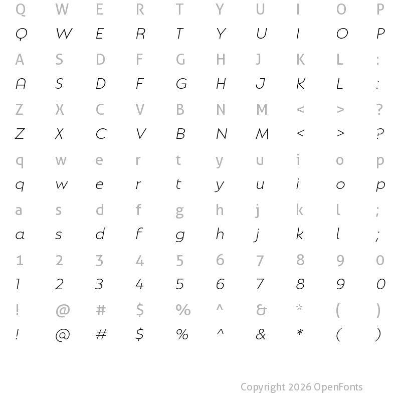 Character Map of Natom Pro Light italic
