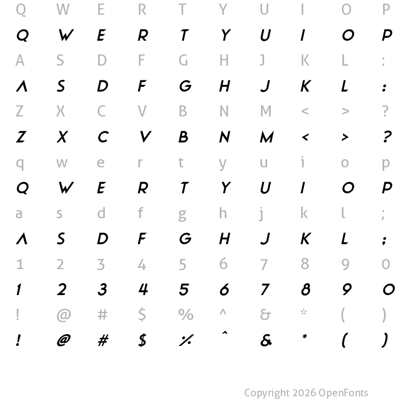 Character Map of Natural Precision Italic