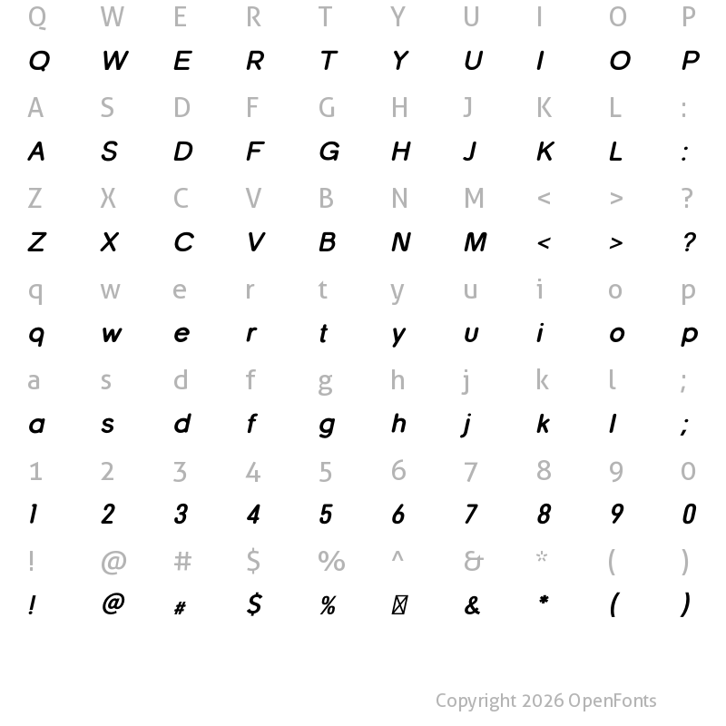 Character Map of Nautica Rounded ExtraBold Italic