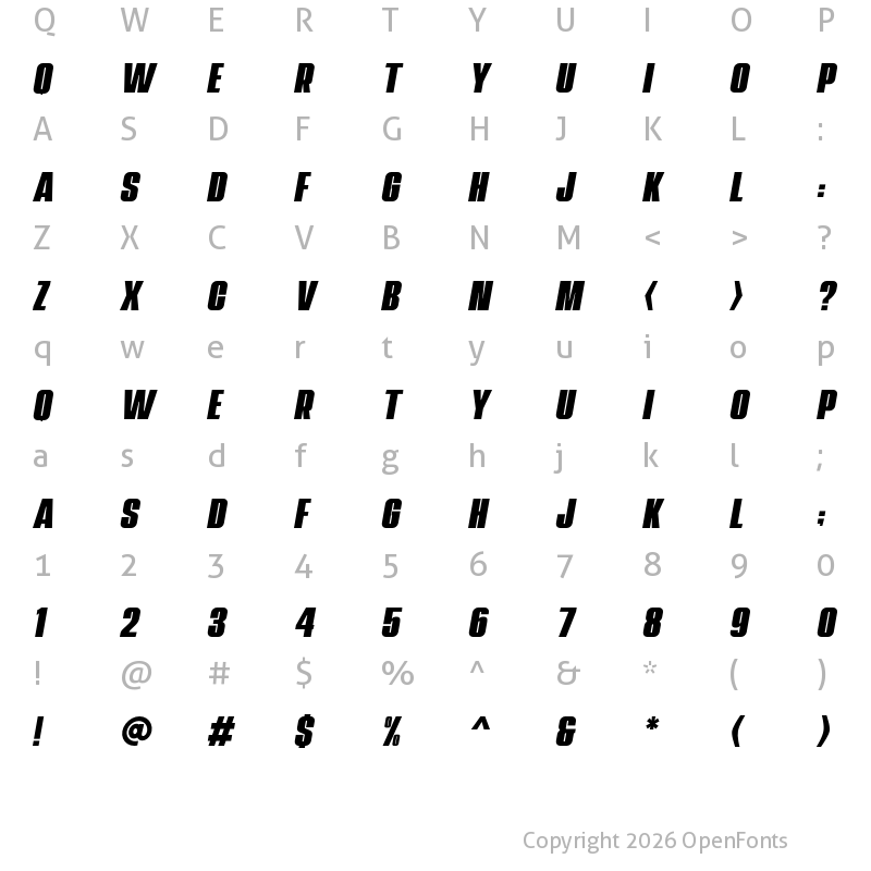 Character Map of Navada Italic
