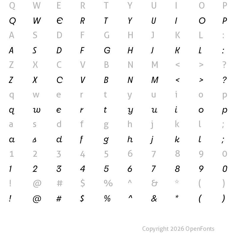 Character Map of Neighbor Italic