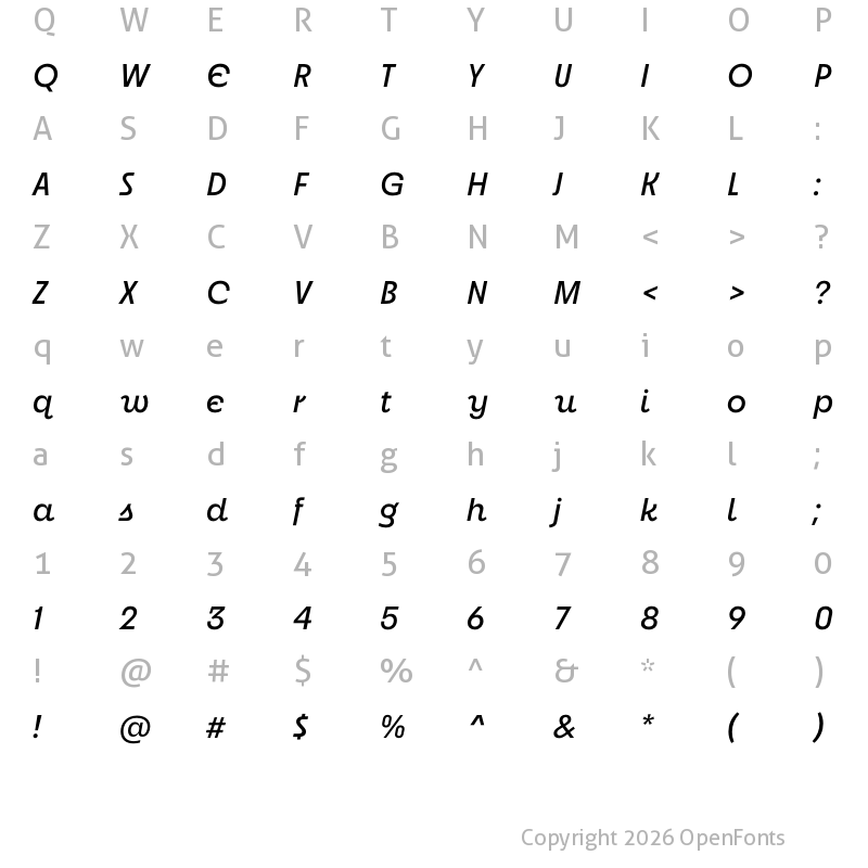 Character Map of Neighbor Medium Italic