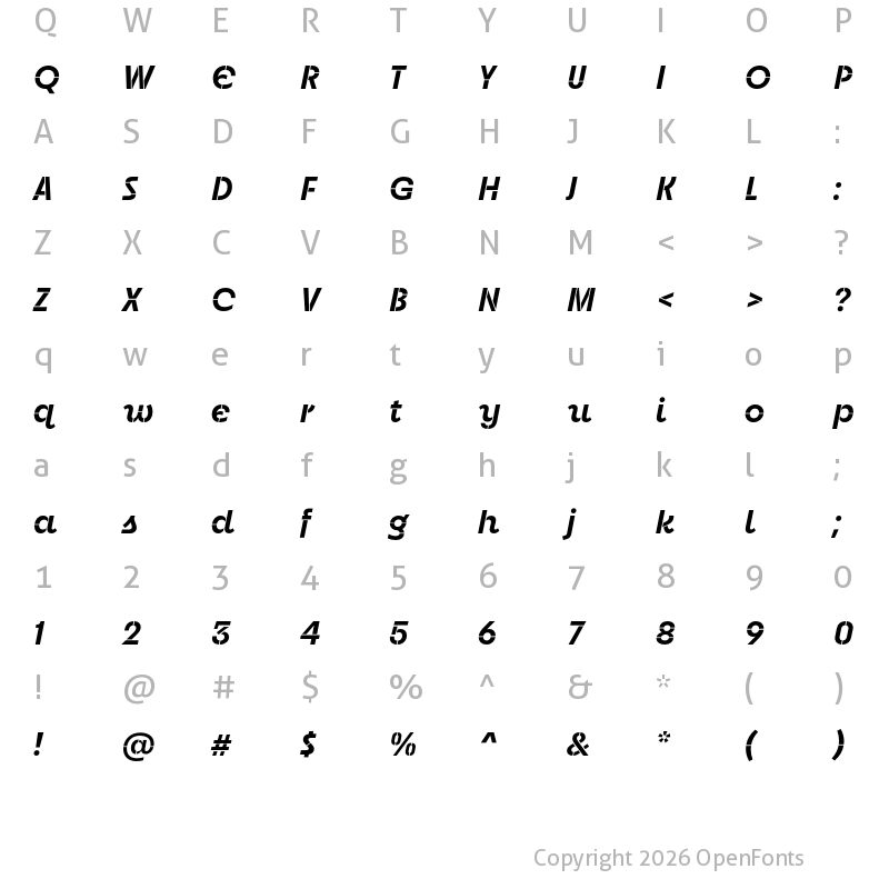 Character Map of Neighbor Stencil Bold Italic