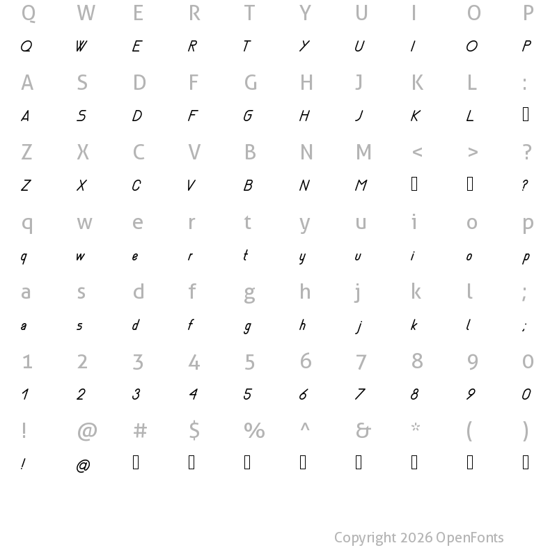 Character Map of Nemesia italic
