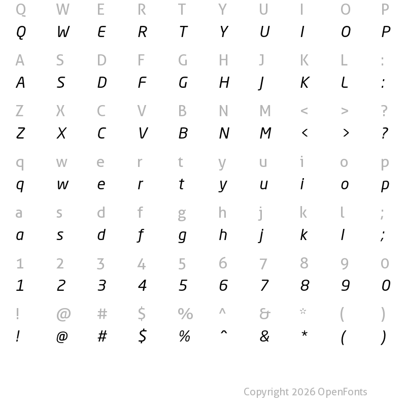 Character Map of Neo Sans Std TR Italic