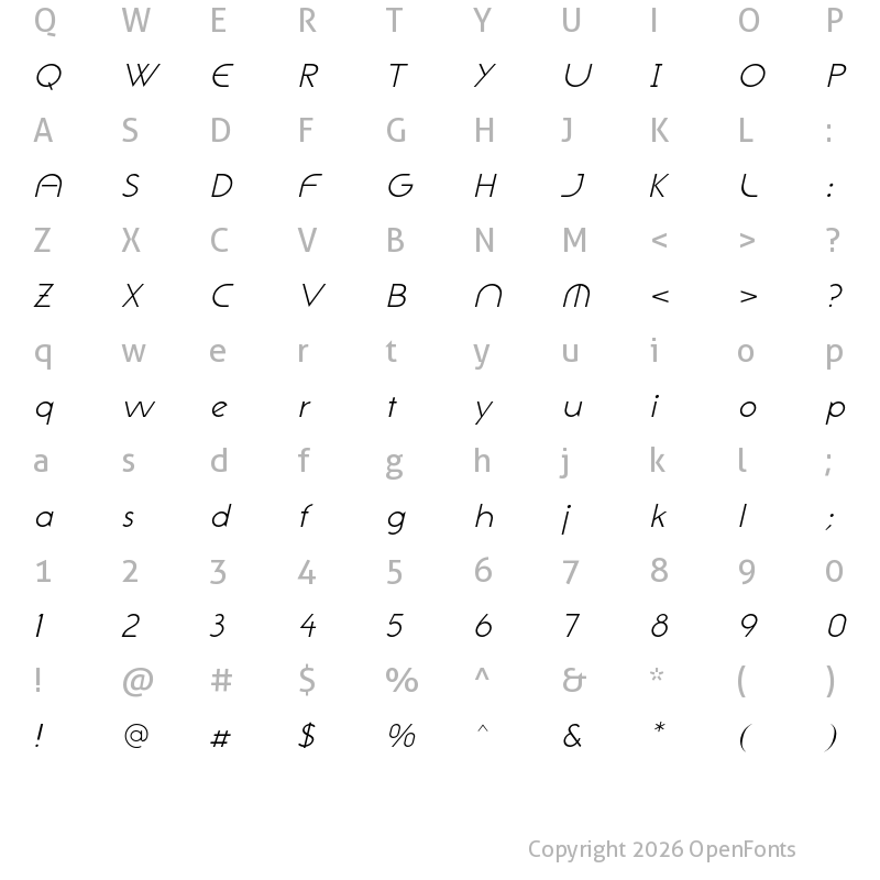 Character Map of NeoGothis ADF Std Light Oblique