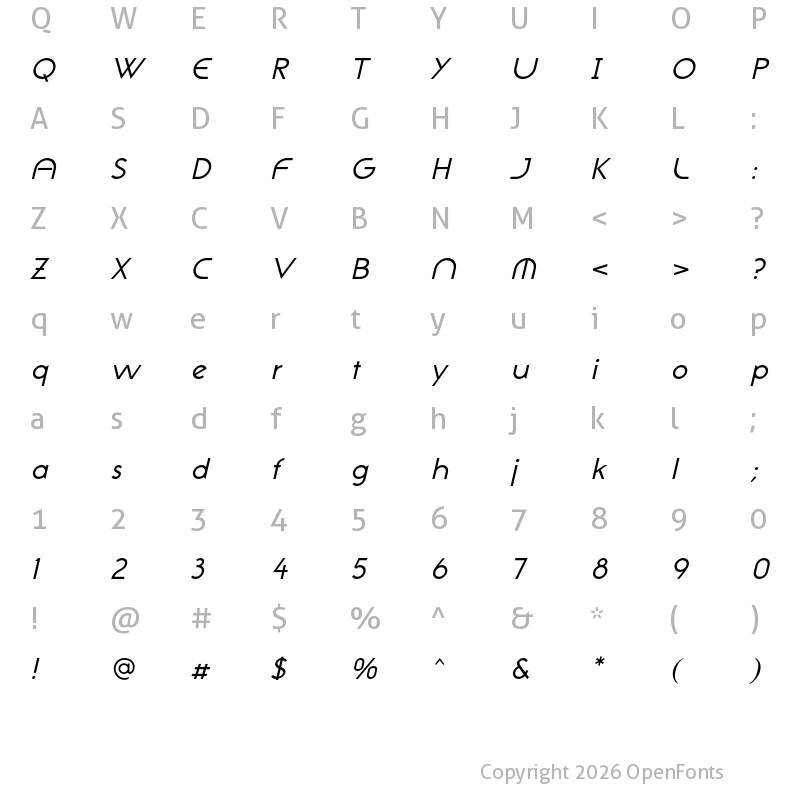 Character Map of NeoGothis ADF Std Oblique